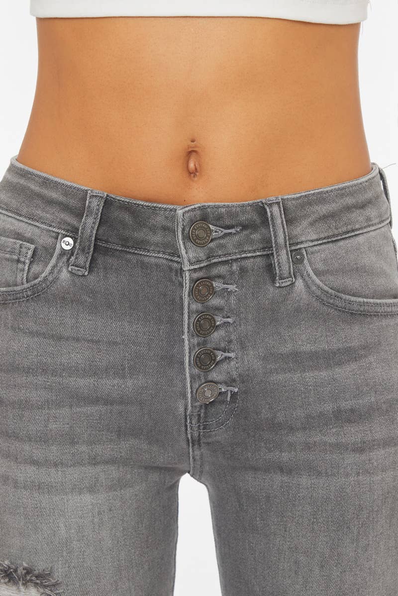 KANCAN GREY BUTTON UP DISTRESSED JEANS