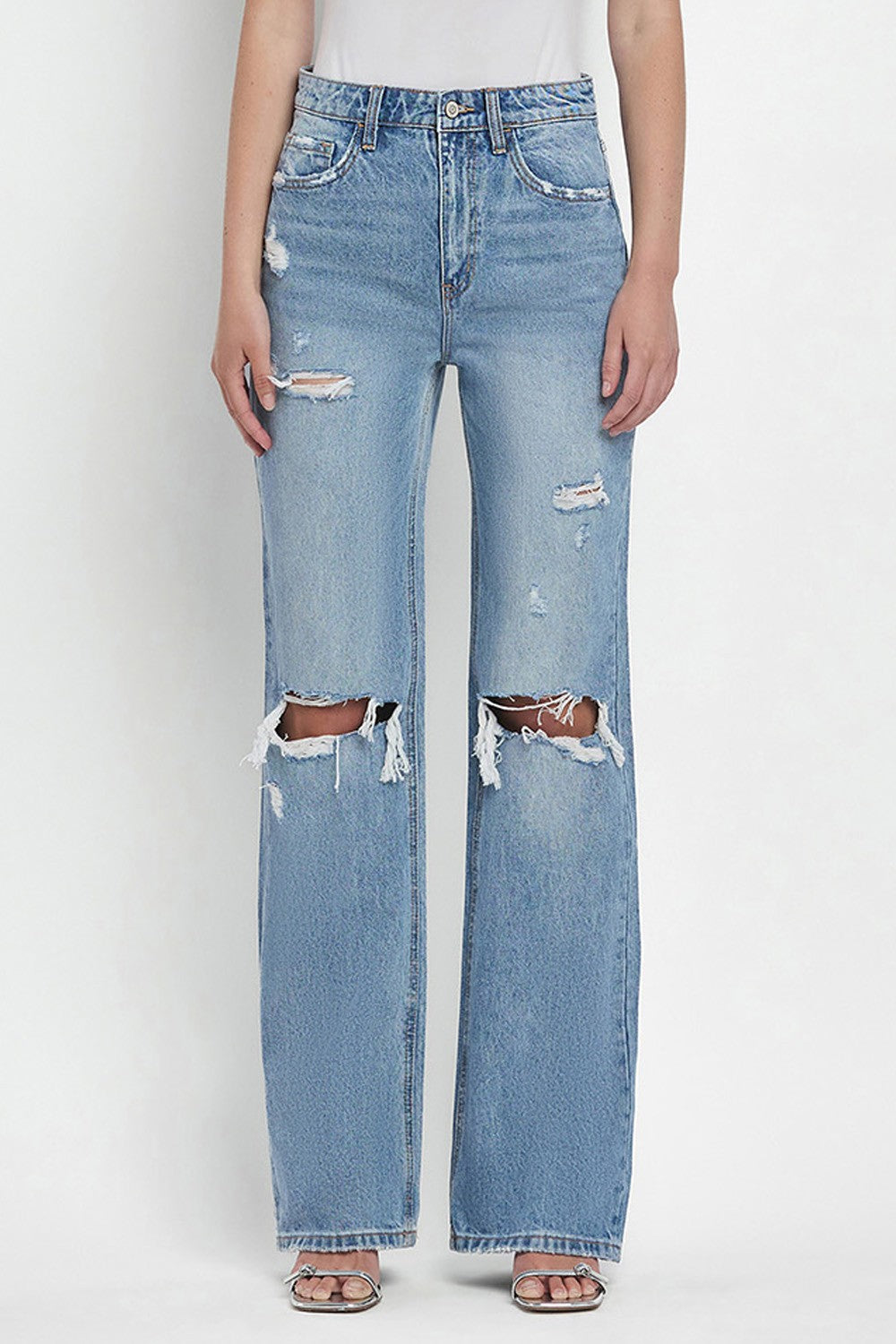 90'S DISTRESSED FLARE JEANS