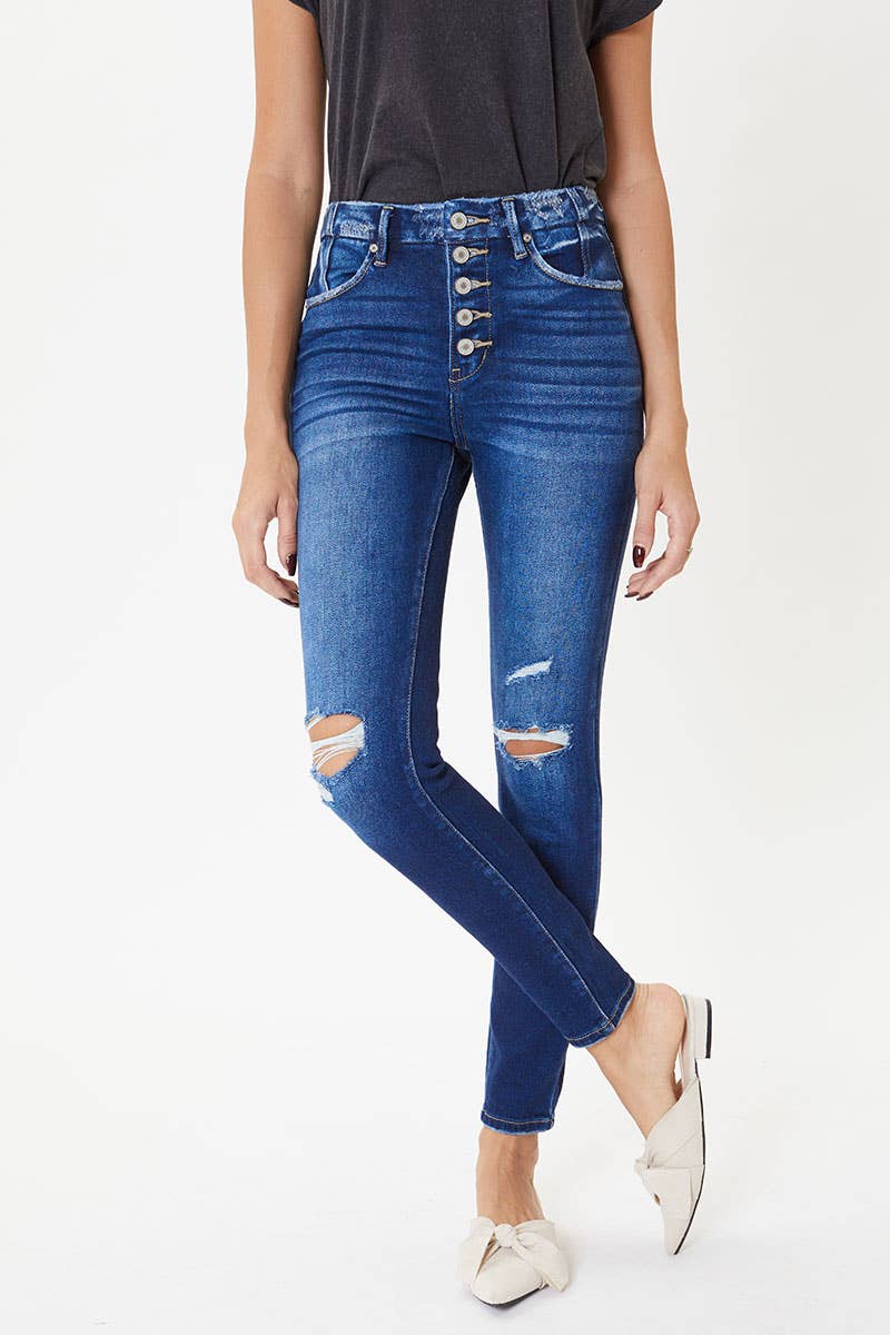BUTTON UP HIGH RISE SUPER SKINNY JEANS