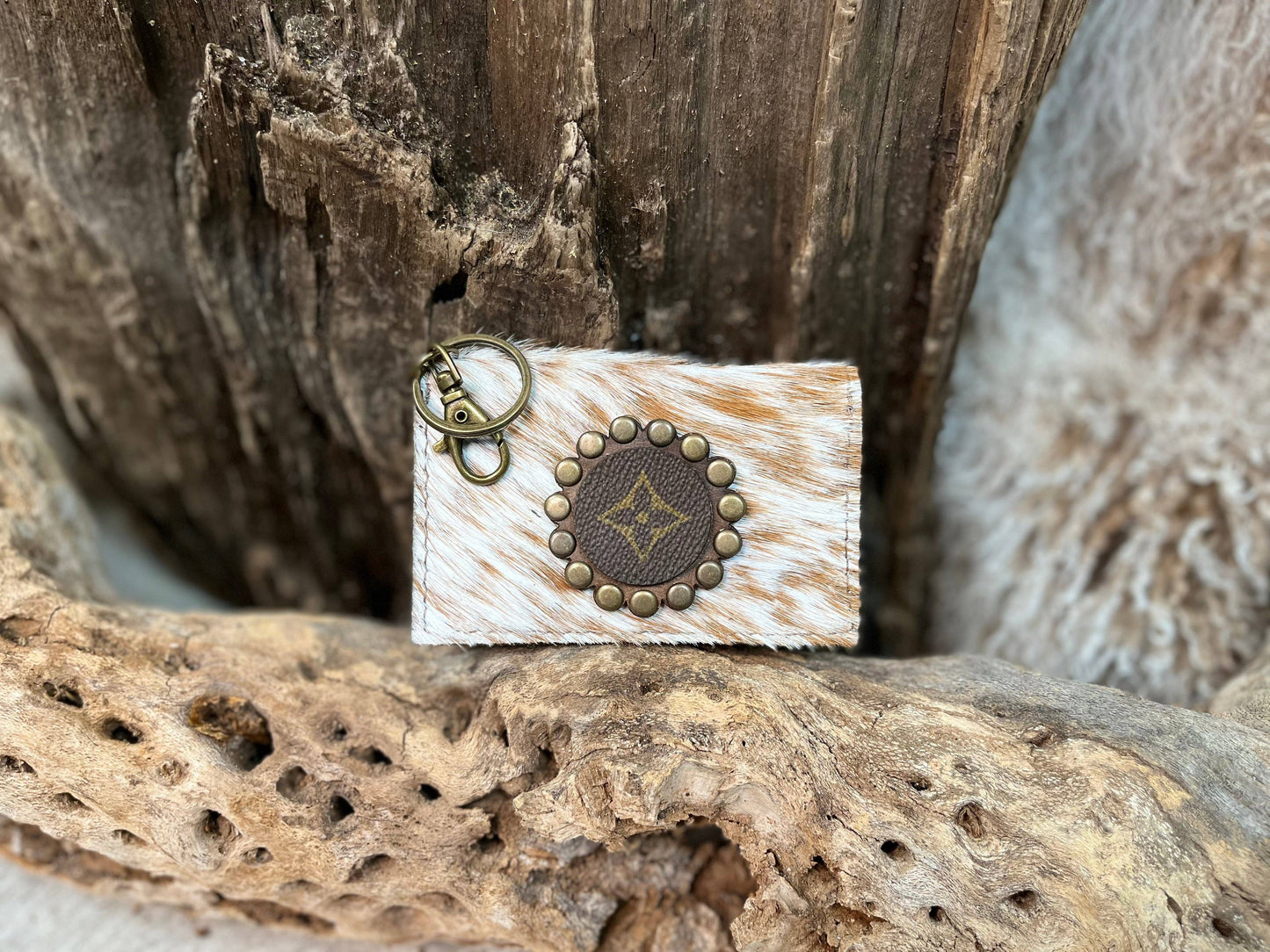 UPCYCLED LV CREAM LIGHT BROWN COW CREDIT CARD HOLDER