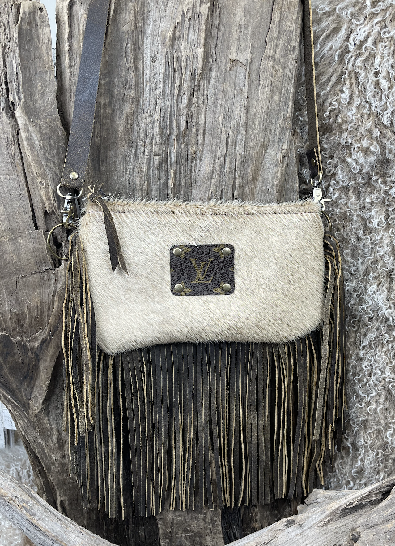 UPCYCLED TAN FRINGE CROSSBODY PURSE