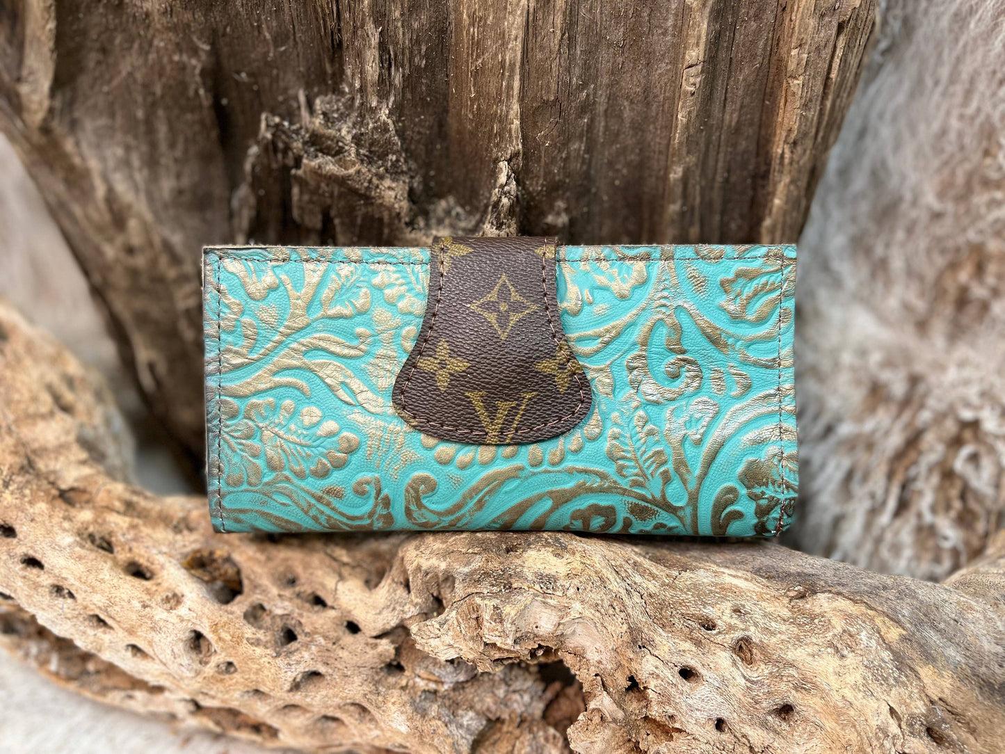 UPCYLCED LV COW SMALL TURQ WALLET