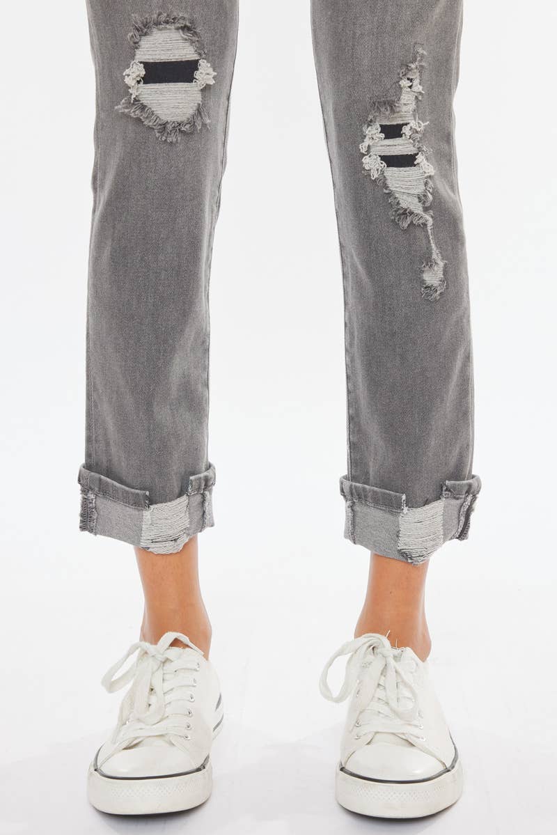 KANCAN GREY BUTTON UP DISTRESSED JEANS