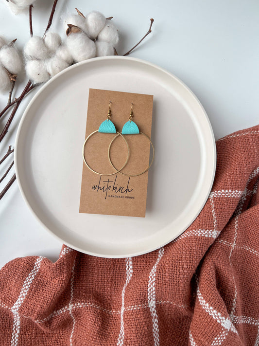 ROBINS EGG LEATHER AND BRASS CIRCLE EARRINGS