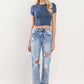 HIGH RISE CUFFED DISTRESSED JEANS