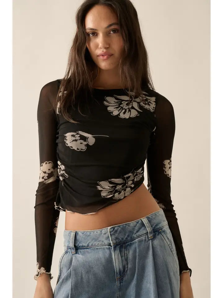 Floral Mesh Crop Top