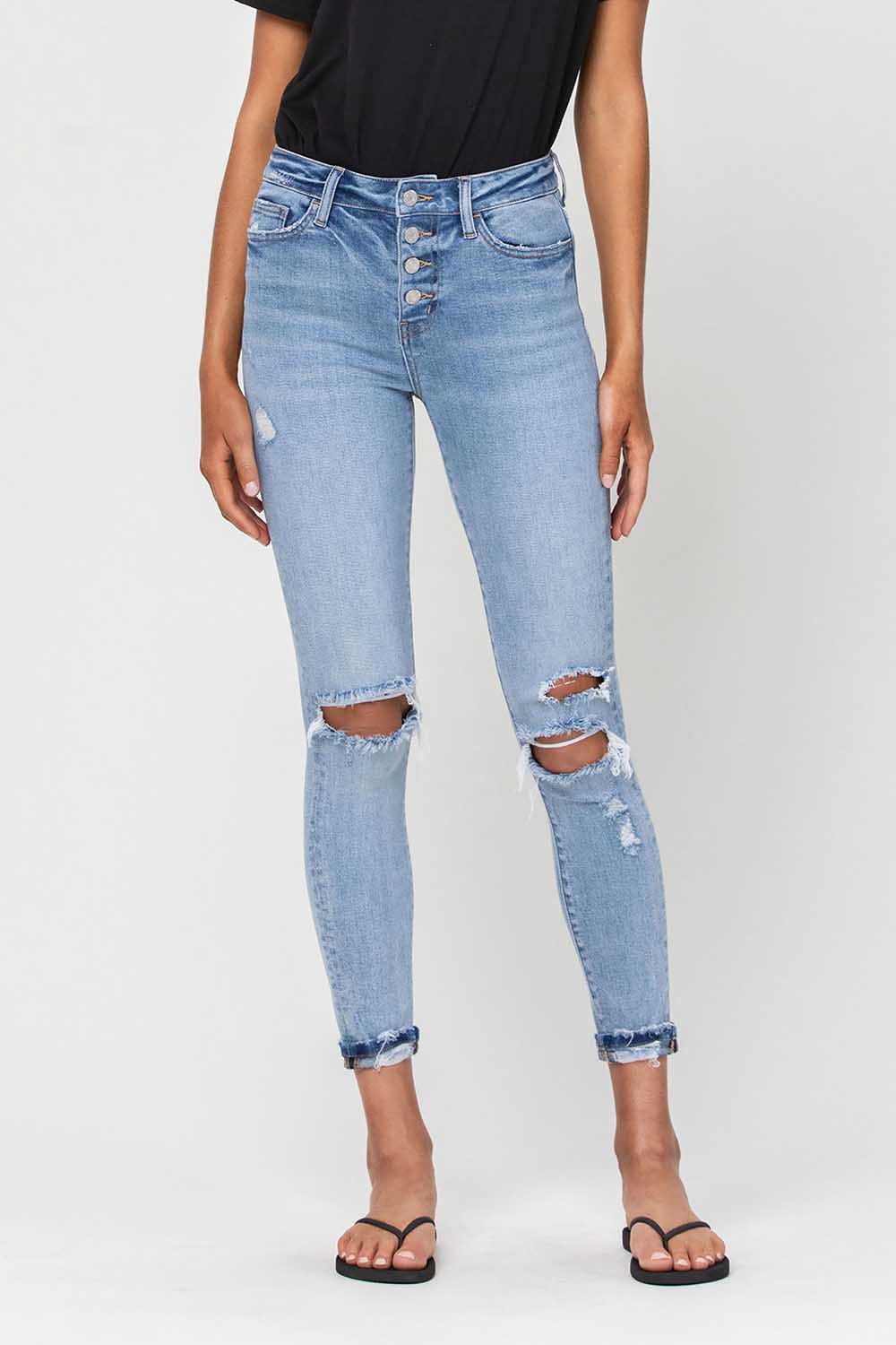 VERVET HIGH RISE BUTTON UP ROLLED CUFF SKINNY JEANS