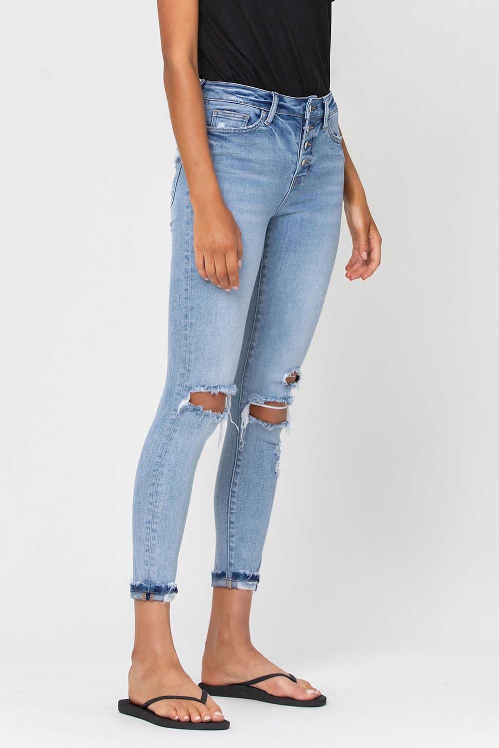 VERVET HIGH RISE BUTTON UP ROLLED CUFF SKINNY JEANS