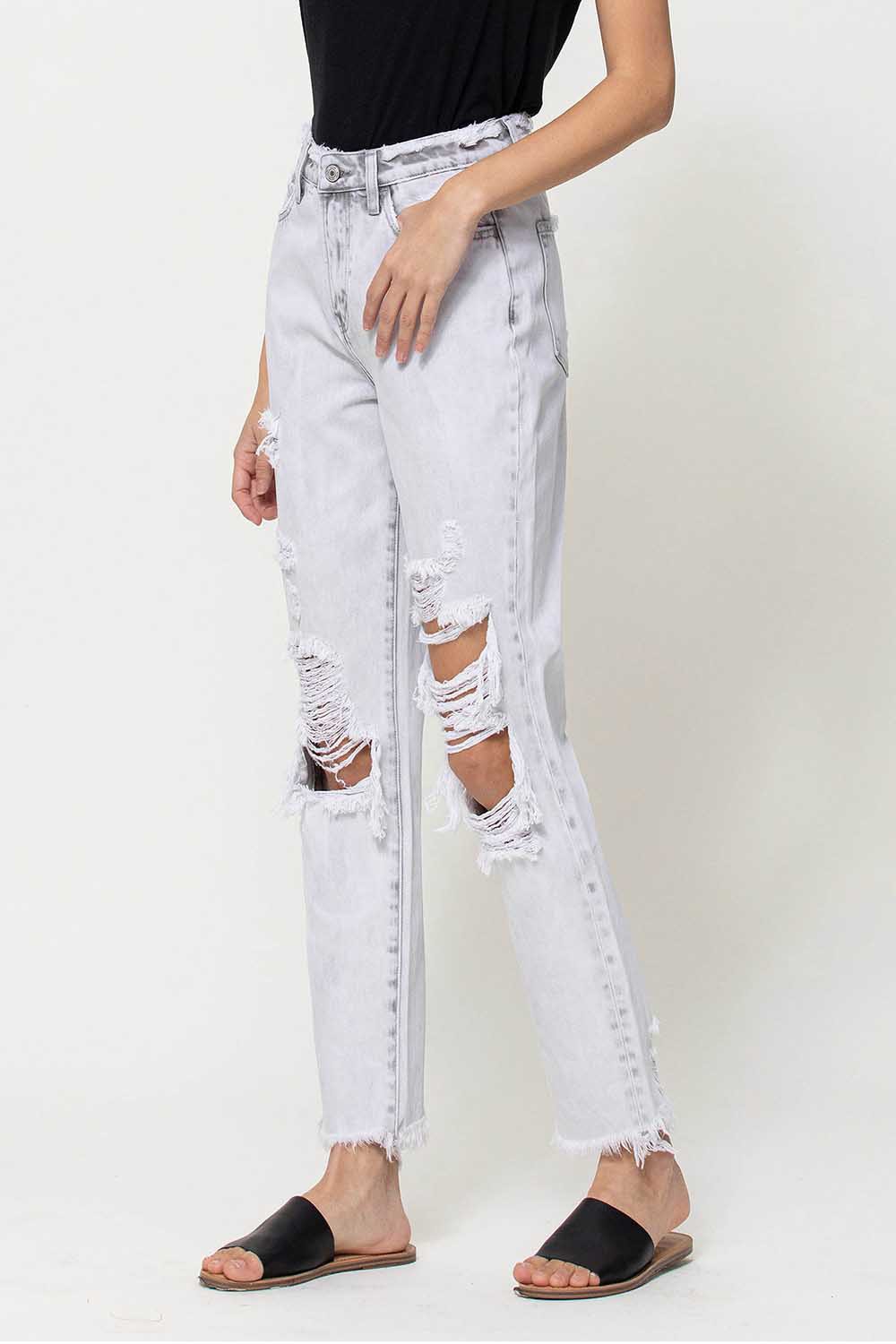 VERVET SUPER HIGH RISE DISTRESSED FRAYED HEM MOM JEANS