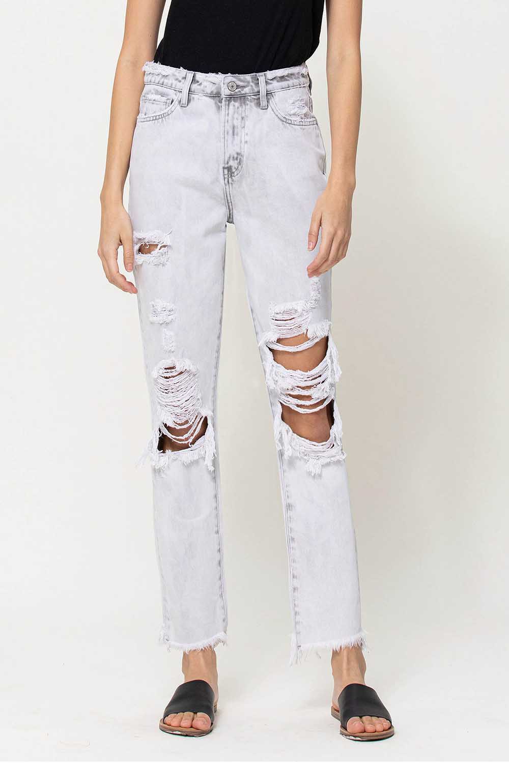 VERVET SUPER HIGH RISE DISTRESSED FRAYED HEM MOM JEANS