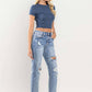 HIGH RISE CUFFED DISTRESSED JEANS