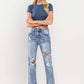 HIGH RISE CUFFED DISTRESSED JEANS