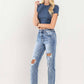 HIGH RISE CUFFED DISTRESSED JEANS