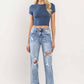 HIGH RISE CUFFED DISTRESSED JEANS