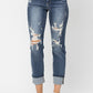 JUDY BLUE MID-RISE CUFFED DESTROY BOYFRIEND JEANS