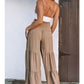 LACE UP SMOCKED WAIST TIERED WIDE LEG PANTS