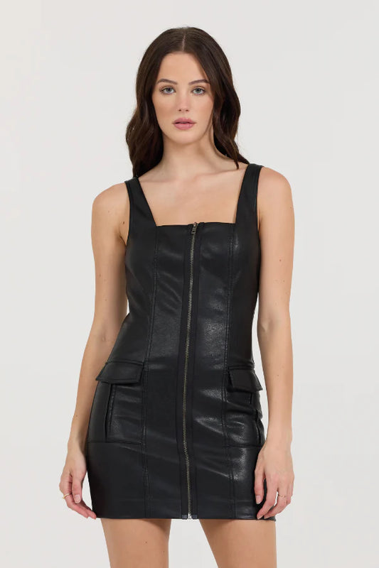 HEARTS ON FIRE LEATHER ZIP-UP DRESS