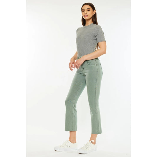 KANCAN HIGH RISE CROP OLIVE BOOTCUT JEANS