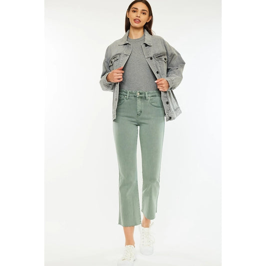 KANCAN HIGH RISE CROP OLIVE BOOTCUT JEANS