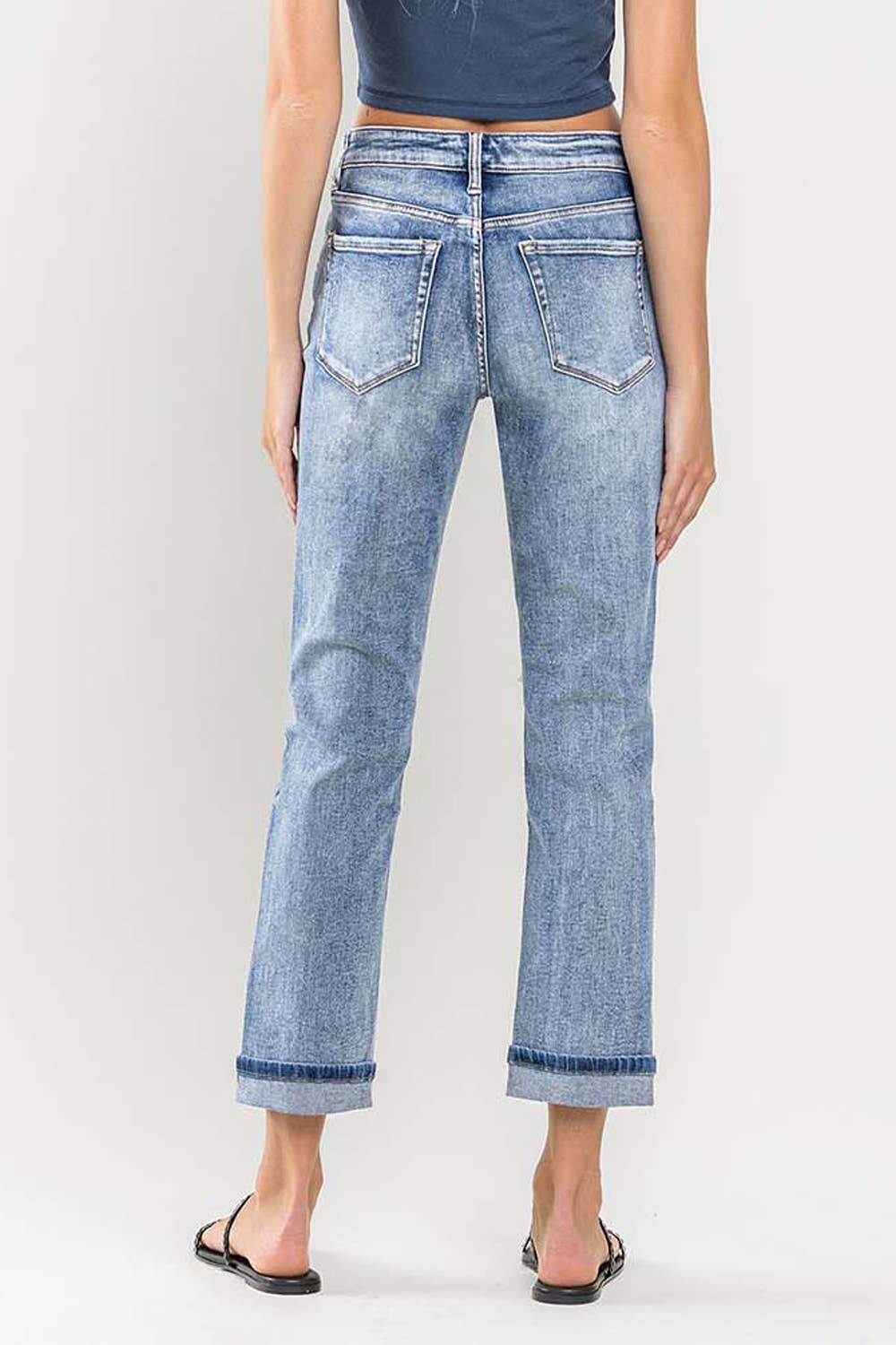 HIGH RISE CUFFED DISTRESSED JEANS